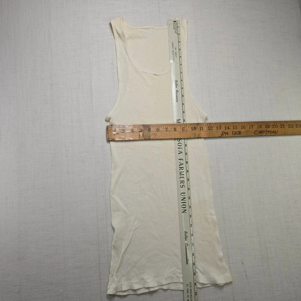 VTG‎ Beater Ribbed Tank Top Undershirt Cream Mens Small Single Stitch Distressed